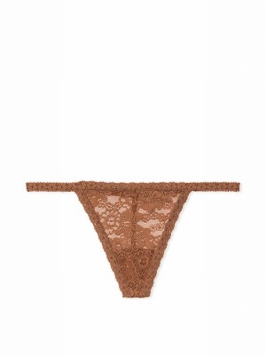 Beige Victoria Secret Caramel Nude G String Floral Lace Underwear | YCNXO3081