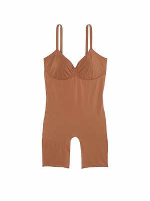 Beige Victoria Secret Caramel Nude Seamless Shaping™ Mid Thigh Bodysuit Underwear | OZWEK9257