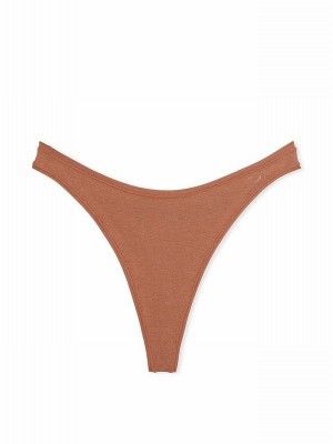 Beige Victoria Secret Caramel Nude Thong Cotton Cheeky Underwear | UWBKM2851