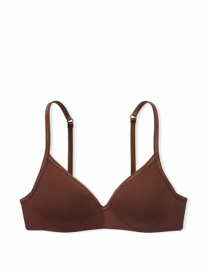 Beige Victoria Secret Ganache Nude Mini Logo Non WiLightly Lined Bras | GUDPB6790