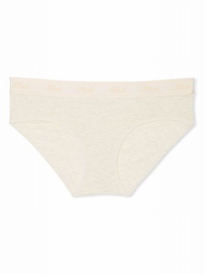 Beige Victoria Secret Heather Oatmeal Hipster Cotton Logo Underwear | PNIFD6735