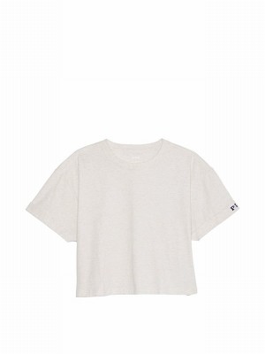 Beige Victoria Secret Heather Oatmeal Oversized Crop Sleeve T Shirts | GOMCT9875