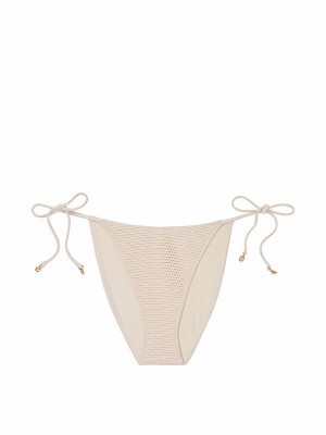 Beige Victoria Secret Linen Nude Tie Side Crochet Bikini Bottom | OYTSJ9541