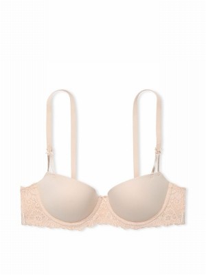 Beige Victoria Secret Marzipan Nude Balcony Smooth Cup Lace Bras | XMLYC3780