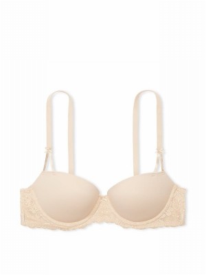 Beige Victoria Secret Marzipan Nude Balcony Smooth Cup Lace Bras | PQCWH1426