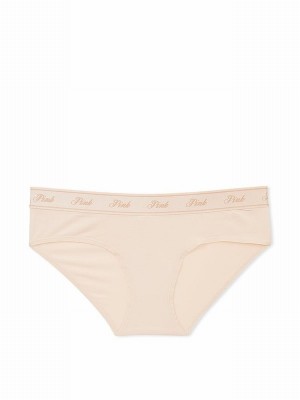 Beige Victoria Secret Marzipan Nude Hipster Cotton Logo Underwear | CQLGS0819