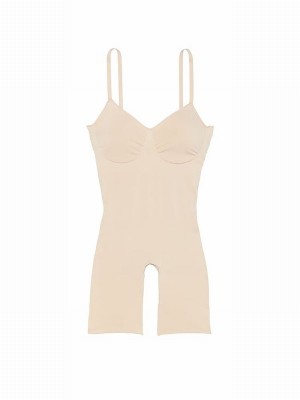 Beige Victoria Secret Marzipan Nude Seamless Shaping™ Mid Thigh Bodysuit Underwear | DLTYH5819