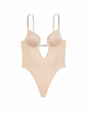 Beige Victoria Secret Marzipan Nude Shaping Gala Bodysuit Lingerie | URJCK9615