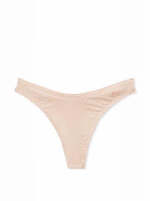Beige Victoria Secret Marzipan Nude Thong Cotton Cheeky Underwear | CVMPR6457