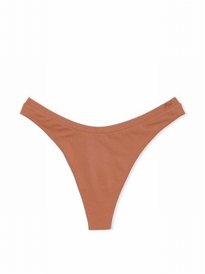 Beige Victoria Secret Nude Caramel Thong Underwear | FXZOE2481