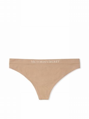 Beige Victoria Secret Nude Praline Thong Underwear | XANSJ5091
