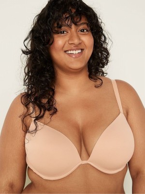 Beige Victoria Secret Nude Super Push Up Bras | IZDBQ9230