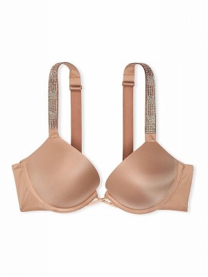Beige Victoria Secret Praline Nude Bombshell Add 2 Cups Push Up Shine Strap Bras | OXNQZ6948