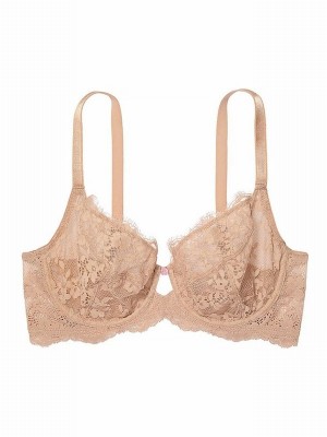 Beige Victoria Secret Praline Nude Lace Full Cup Bras | HWXOQ3965