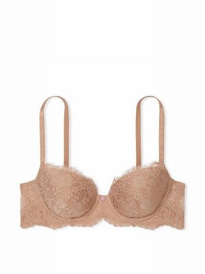 Beige Victoria Secret Praline Nude Lace Lightly Lined Demi Bras | YROLI5374