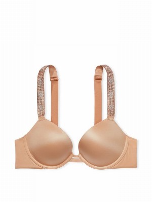Beige Victoria Secret Praline Nude Smooth Push Up Shine Strap Bras | GPTON2013
