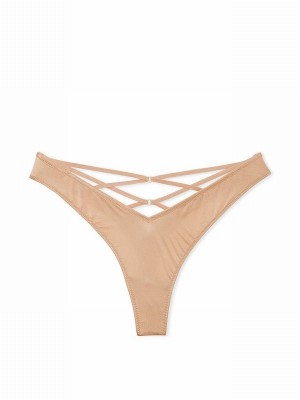 Beige Victoria Secret Praline Nude Thong Underwear | SHEKD5481