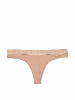Beige Victoria Secret Praline Nude Thong Underwear | XJTOF2167