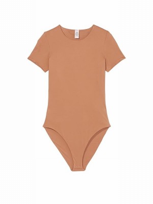 Beige Victoria Secret Toffee Nude FeatherSoft™ BODYWEAR-Sleeve Bodysuit Lingerie | MSQPH3547