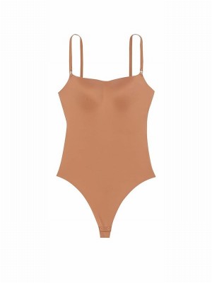 Beige Victoria Secret Toffee Nude FeatherSoft™ BODYWEAR Lightly Lined Bodysuit Tops | HGZNS0172