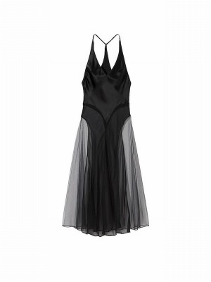 Black Victoria Secret Archive Sheer Plunge Slip Lingerie | VPJGB3825