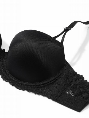 Black Victoria Secret Balcony Smooth Cup Lace Bras | KARVG1260