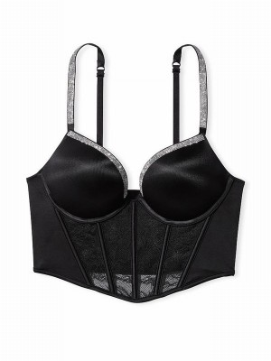 Black Victoria Secret Bombshell Add 2 Cups Push Corset Top Bras | KWUQS8126