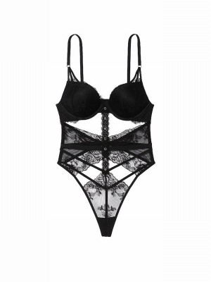 Black Victoria Secret Bombshell Eyelet Lace Bodysuit Lingerie | HXTCM0475