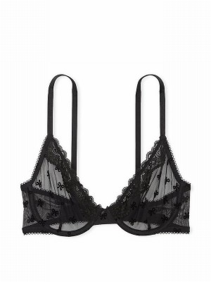 Black Victoria Secret Bows Flocked Unlined Demi Bras | QSHIR4150