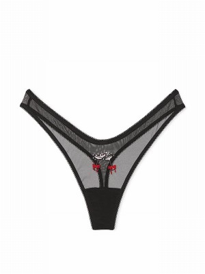 Black Victoria Secret Champagne Mesh Thong Underwear | CQTSL6132