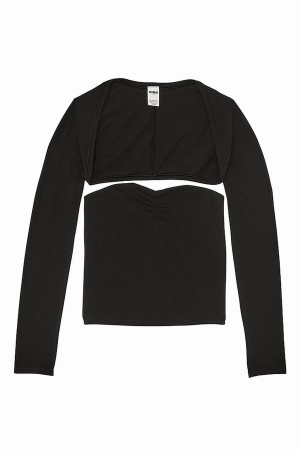 Black Victoria Secret Cotton Balero Long Sleeve T Shirts | BUSVF0497