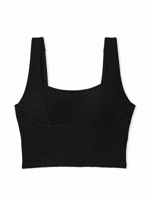 Black Victoria Secret Cotton Scoop Top Sports Bra | QGYLC1459