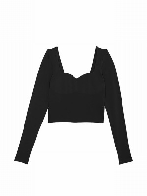 Black Victoria Secret Cropped Fitted Long Sleeve Top Tops | VAPUD2987