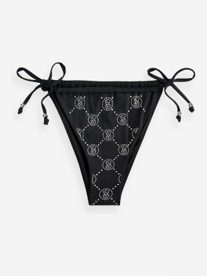 Black Victoria Secret Diamanté Monogram Tie Side Brief Bikini Bottom | YXTFR5438