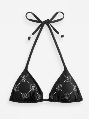 Black Victoria Secret Diamanté Monogram Triangle Bikini Top | NAMWJ3805