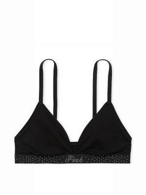 Black Victoria Secret Diamante Cotton Logo Trianglelette Bras | JQIML4978