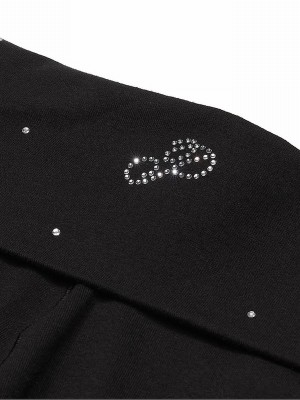 Black Victoria Secret Diamante Diamante Cotton Foldover Flare Leggings | MZEOG0832