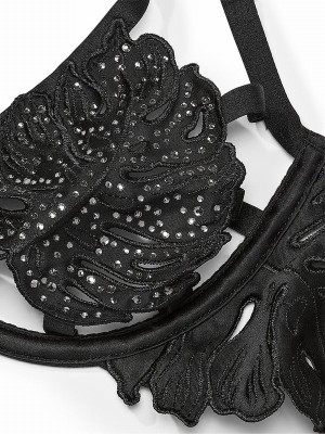 Black Victoria Secret Embellished Tropical Leaf Low Cut Demi Bras | ILJNA5942
