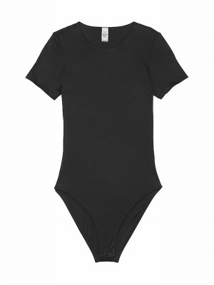 Black Victoria Secret FeatherSoft™ BODYWEAR-Sleeve Bodysuit Tops | AURKE1836
