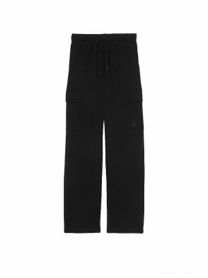 Black Victoria Secret Fleece Straight Leg Cargo Joggers | CFMQS3961