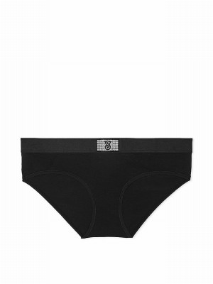 Black Victoria Secret Hipster Logo Shine Patch Underwear | RTKLV1685