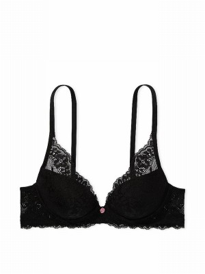Black Victoria Secret Lace Half Pad Plunge Bras | MWRTN0127