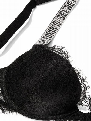 Black Victoria Secret Lace Push Up Shine Strap Push Up Bras | XCRLD8754