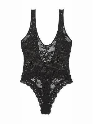 Black Victoria Secret Lace Scoop Bodysuit Lingerie | CHAWY5207