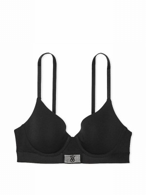 Black Victoria Secret Lightly Lined Demi Shine Patch Bras | CTGRF5374