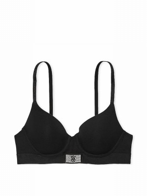 Black Victoria Secret Lightly Lined Full Cup Shine Patch Bras | FLWHV0854