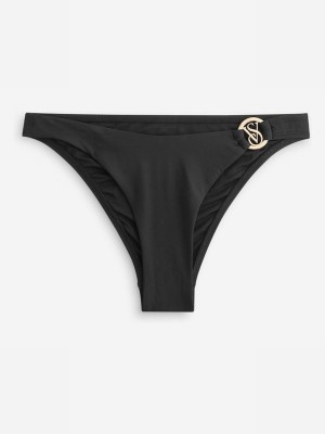 Black Victoria Secret Logo Hardware Brief Bikini Bottom | JSUTR5408