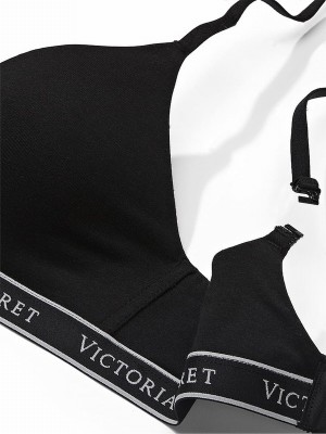 Black Victoria Secret Logo Non WiLightly Lined Bras | ATKUQ6205