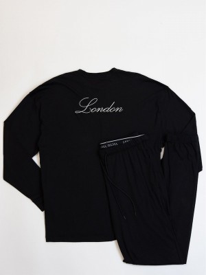 Black Victoria Secret London Cotton Long Nightwear | QXEHG1452