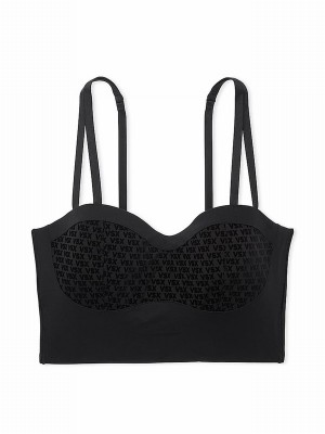 Black Victoria Secret Longline VSX Elevate™ Logo Mesh Low Impact Bras | YUXZS3217